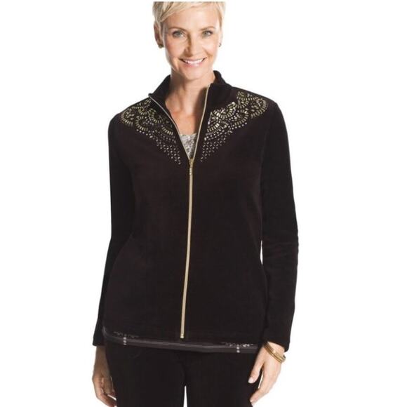NEW Chico's Zenergy Velour Embellished Jacket Size 2 (US Large) - Picture 1 of 10